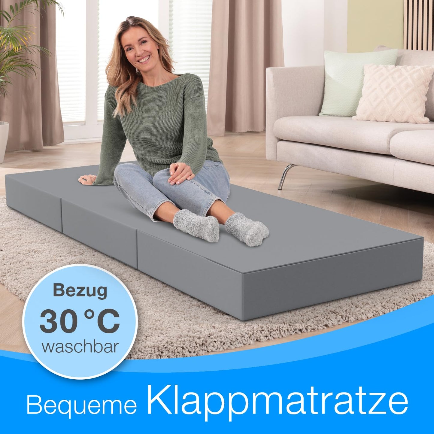ELONEO Klappmatratze, Gästematratze, 3-teilige Faltmatratze, Schaumstoff extra dick (15cm), waschbar, Bandscheibenwürfel, klappbar, Faltbare Matratze, Erwachsene (Grau, 90 x 200 x 15 cm)