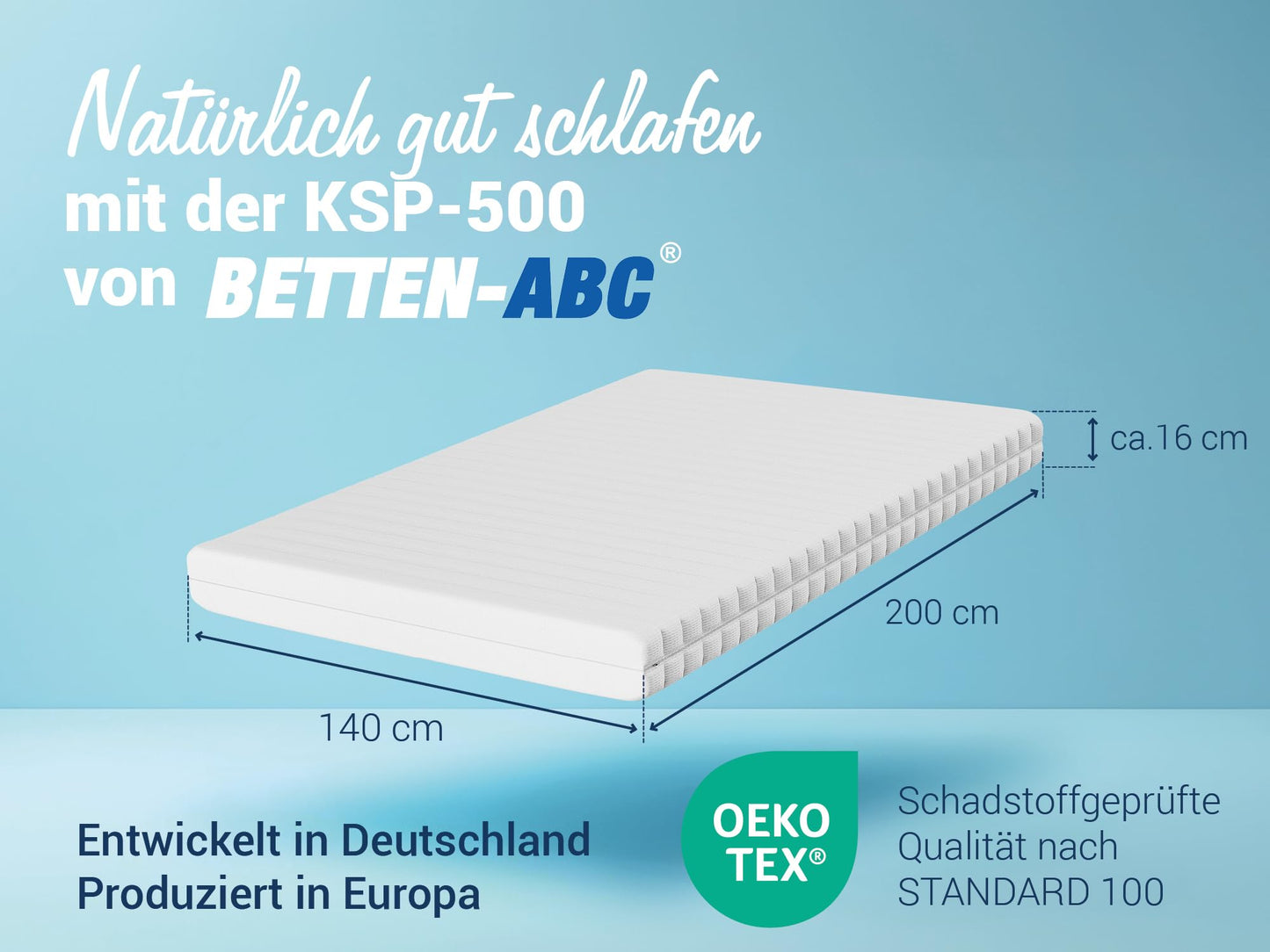 Betten-ABC - Matratze (KSP-500) - 140x200 cm (H3) - 7-Zonen Matratze aus Kaltschaum - Hypoallergen & Antibakteriell - Oeko-TEX® Zertifiziert - Bezug abnehmbar & waschbar - Lieferung per Paket