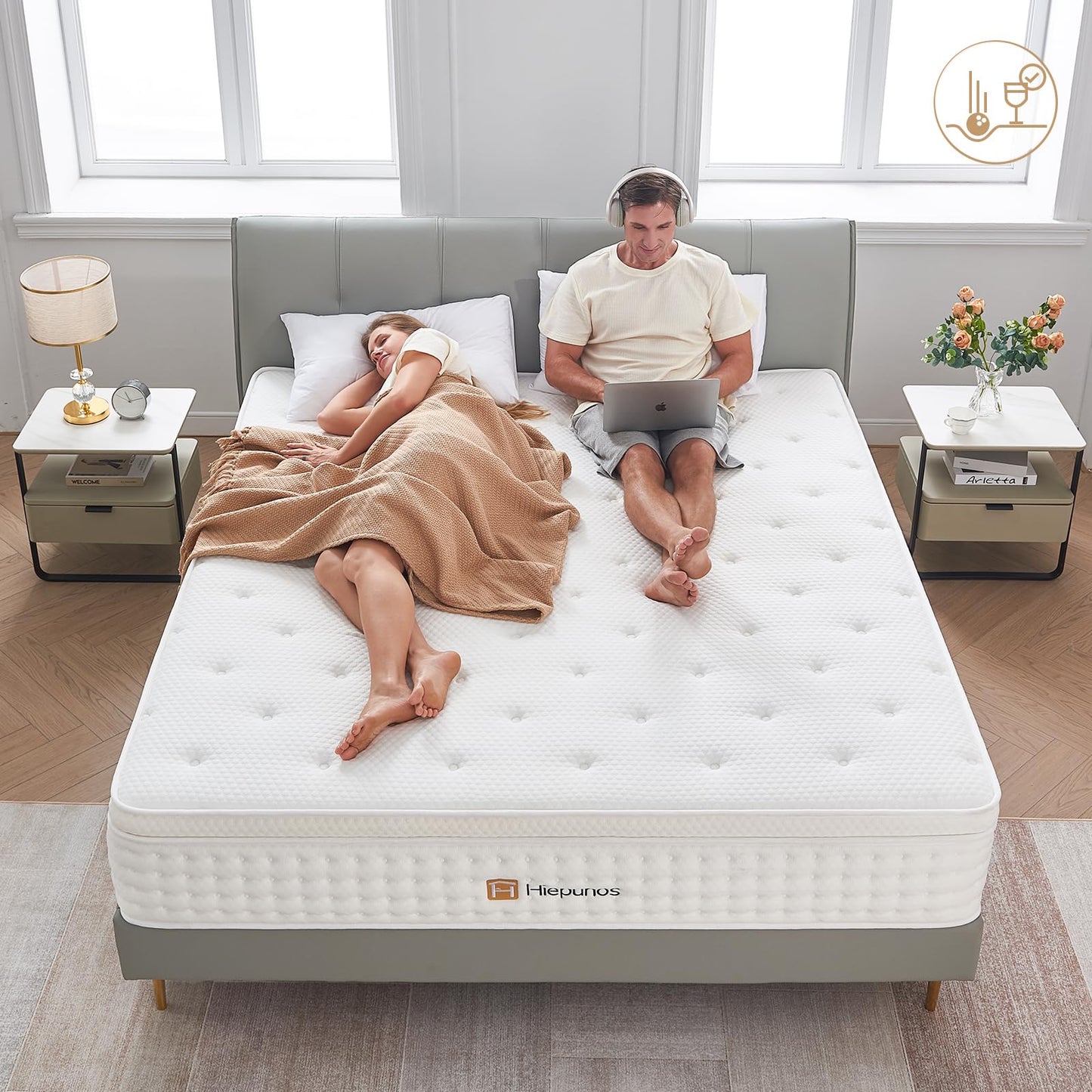 Hiepunos Matratze 140x200 cm 26cm Höhe 7-Zonen Federkernmatratze Orthopädische Taschenfederkernmatratze mit Comfort Memory-Schaum Schicht, Härtegrad H3, Rückenentlastende, 100 Nächte Probeschlafen