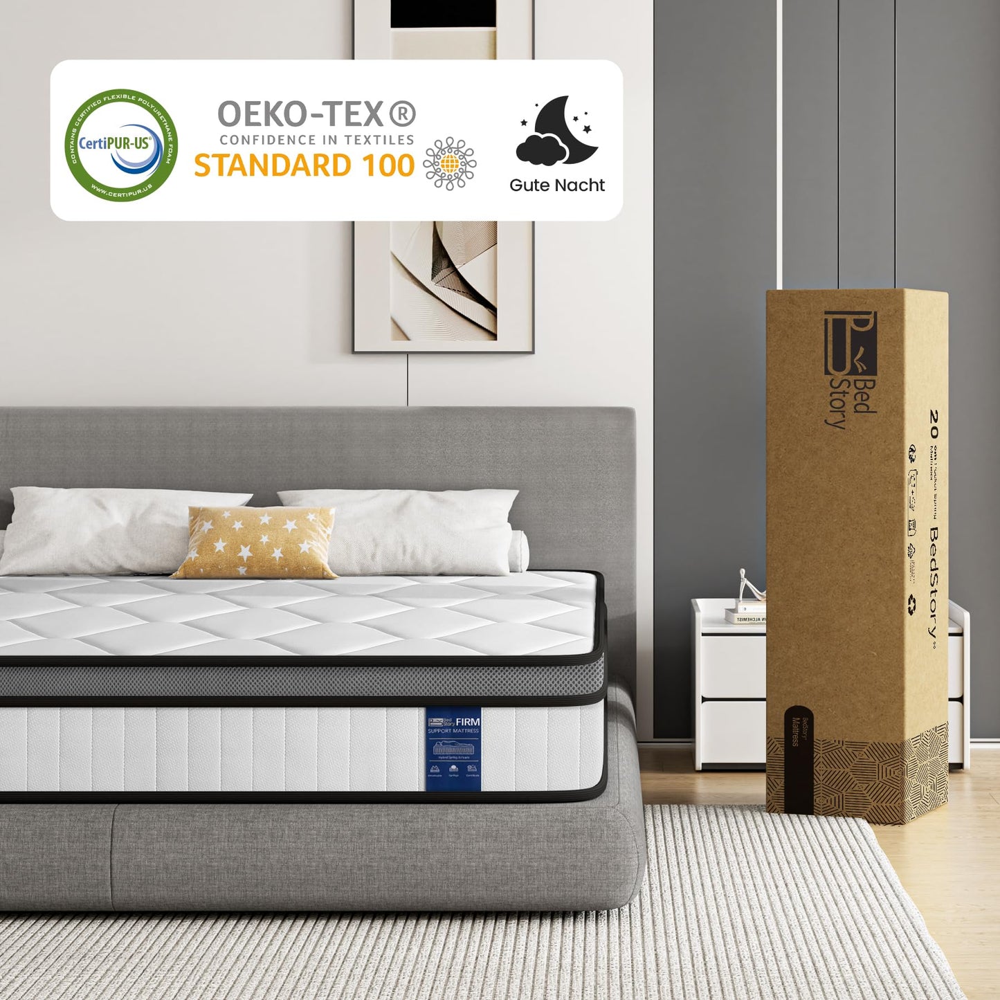 BedStory Matratze 160x200cm,Federkernmatratze H3 Höhe 20cm Taschenfederkernmatratze Mittelfeste Orthopädischem,Öko-Tex Zertifiziert, Matratze für Kinder und Erwachsene