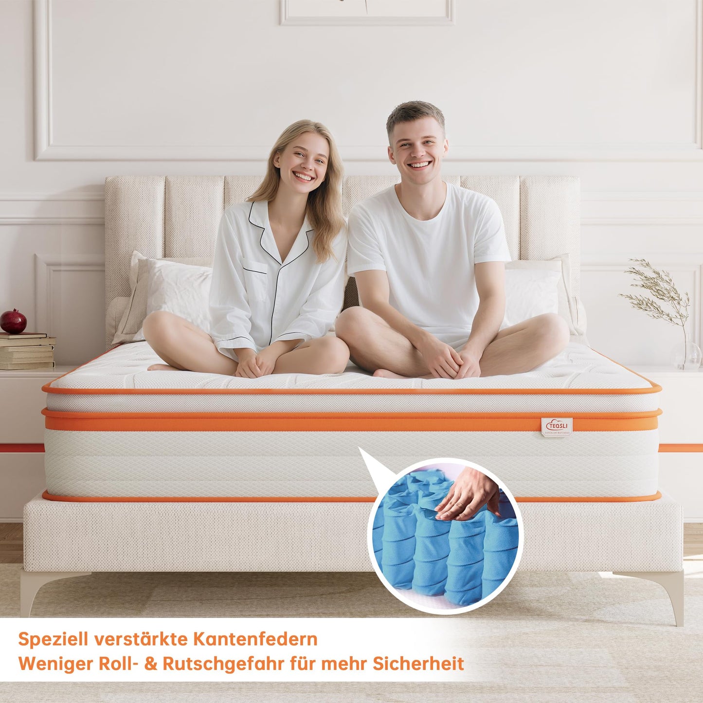 TeQsli Gel Federkernmatratze 140x200 cm 25cm Höhe, Gel Memory Schaum & Individuelle Taschenfedern, ergonomische 7-Zonen Matratze zur Linderung von Druck- & Rückenschmerzen, H3 H4, Öko-Tex & CertiPUR
