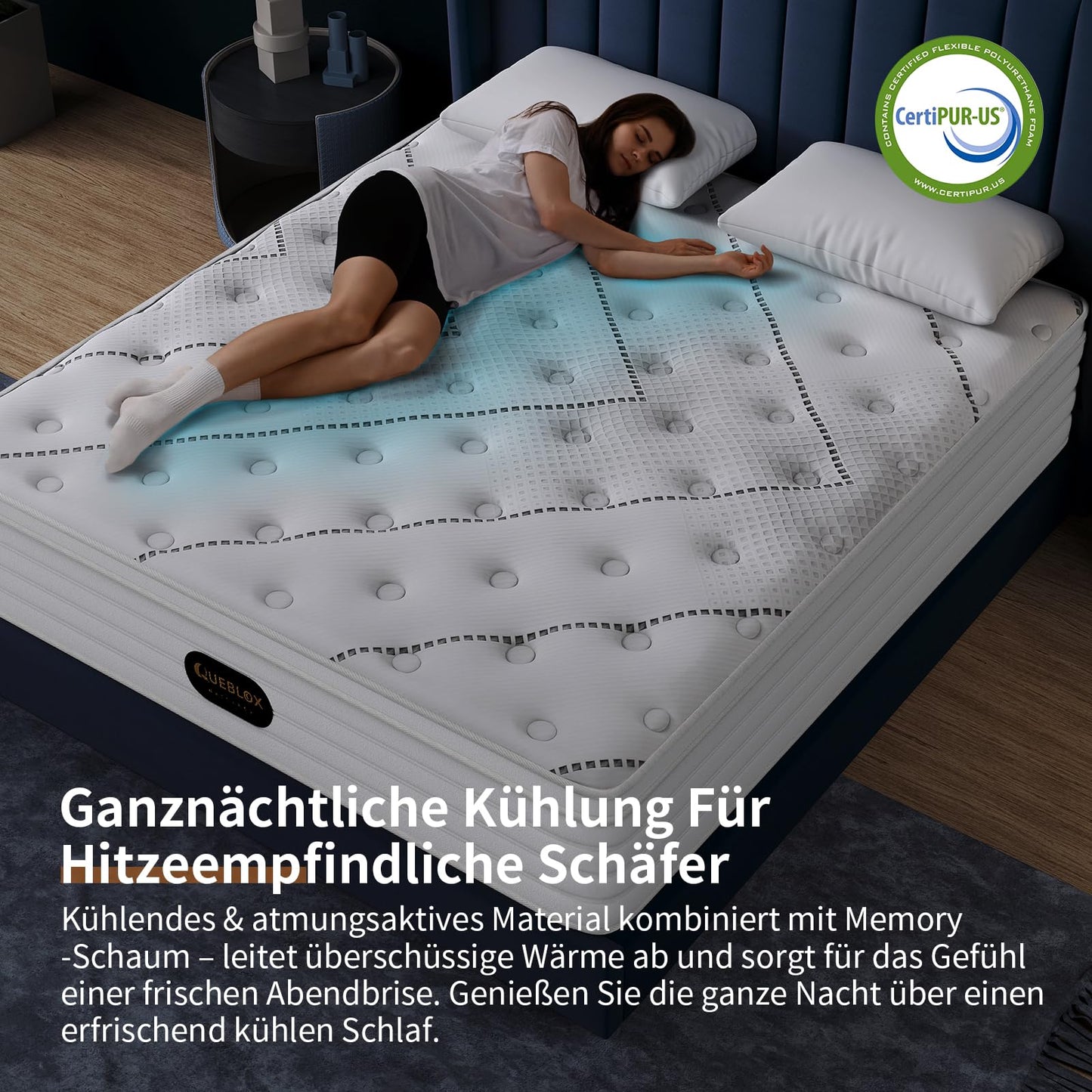 Queblox Matratze 180 x200, Höhe 28cm mit Oeko-TEX Zertifiziert, 7 Zonen Taschenfederkernmatratze mit Komfortschaum, Gewebe mit weicher Oberfläche Matratze für Erwachsene, Härtegrad H3