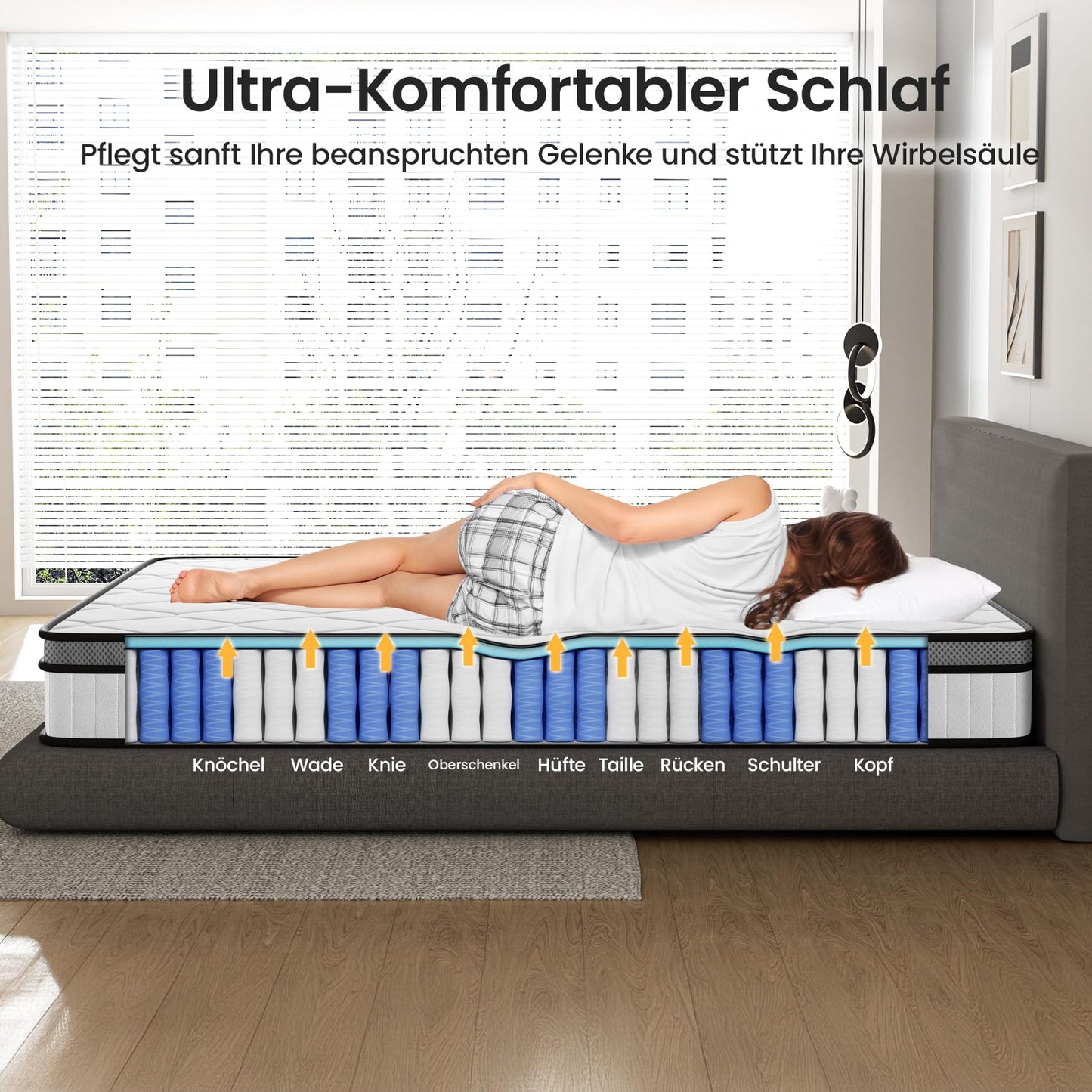 BedStory Matratze 160x200cm,Federkernmatratze H3 Höhe 20cm Taschenfederkernmatratze Mittelfeste Orthopädischem,Öko-Tex Zertifiziert, Matratze für Kinder und Erwachsene
