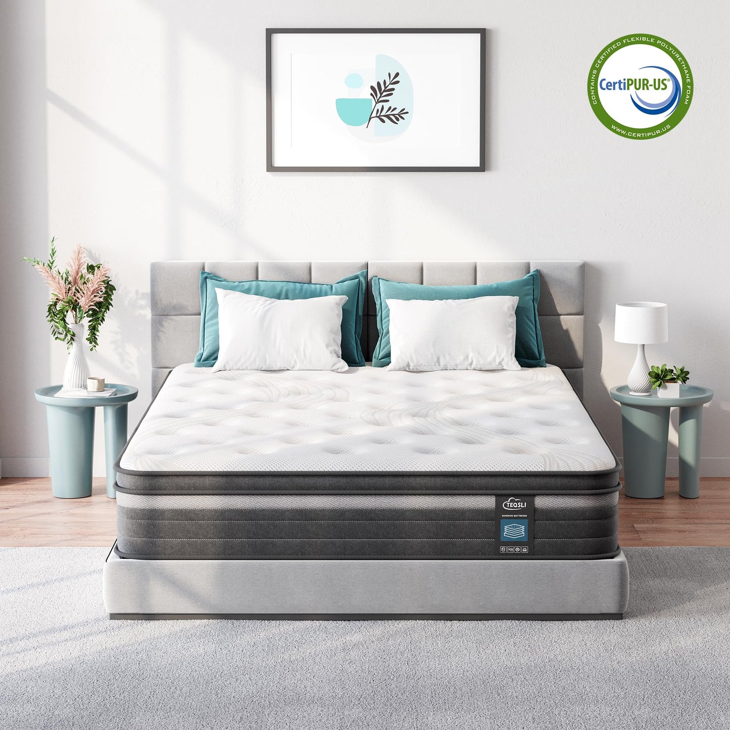 TeQsli Gel Taschenfederkernmatratze 140x200 cm 25 cm Höhe 9-Zonen Matratze H3 H4 Härtegrad, Orthopädische & Ergonomische Federkernmatratze mit Gel-Memory-Schaum, Öko-Tex & CertiPUR Zertifiziert