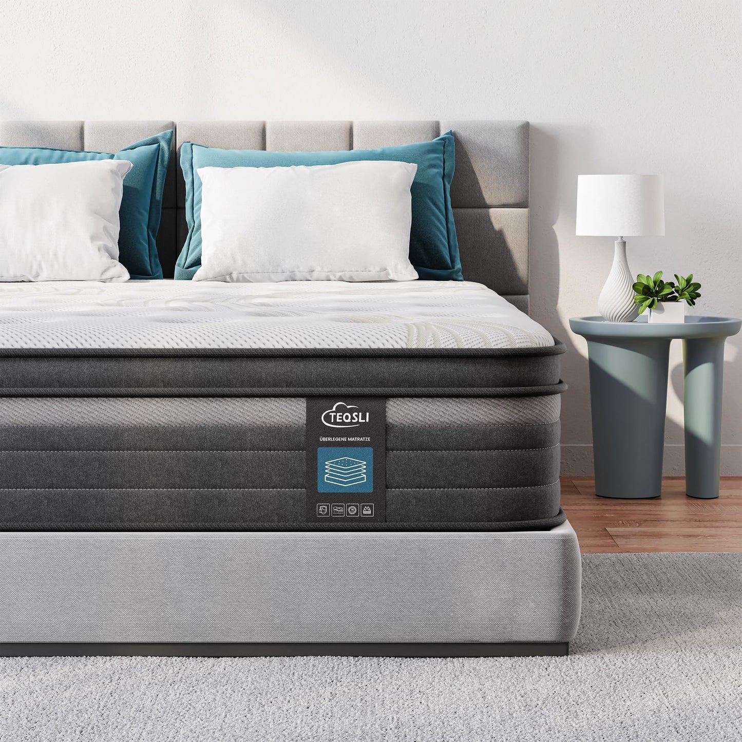 TeQsli Gel Taschenfederkernmatratze 140x200 cm 25 cm Höhe 9-Zonen Matratze H3 H4 Härtegrad, Orthopädische & Ergonomische Federkernmatratze mit Gel-Memory-Schaum, Öko-Tex & CertiPUR Zertifiziert