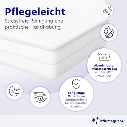 Träumegut24 AquaFlex 7-Zonen Matratze 140x200 cm | H2&H3 | Ergonomische Kaltschaummatratze | Hypoallergen & Antibakteriell | Bezug abnehmbar & waschbar | Oeko-TEX® | (19cm, 140 x 200 cm)