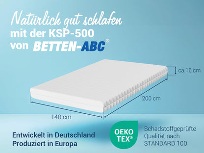 Betten-ABC - Matratze (KSP-500) - 140x200 cm (H3) - 7-Zonen Matratze aus Kaltschaum - Hypoallergen & Antibakteriell - Oeko-TEX® Zertifiziert - Bezug abnehmbar & waschbar - Lieferung per Paket