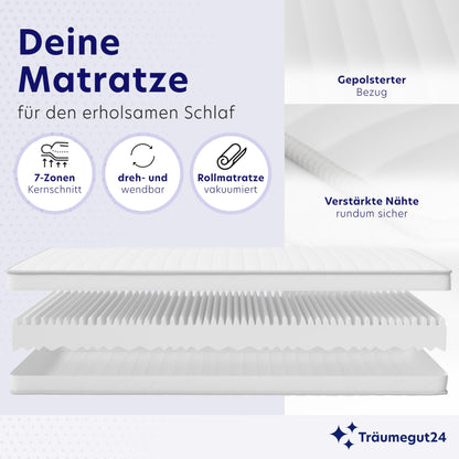 Träumegut24 AquaFlex 7-Zonen Matratze 140x200 cm | H2&H3 | Ergonomische Kaltschaummatratze | Hypoallergen & Antibakteriell | Bezug abnehmbar & waschbar | Oeko-TEX® | (19cm, 140 x 200 cm)