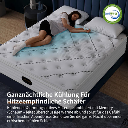 Queblox Matratze 180 x200, Höhe 28cm mit Oeko-TEX Zertifiziert, 7 Zonen Taschenfederkernmatratze mit Komfortschaum, Gewebe mit weicher Oberfläche Matratze für Erwachsene, Härtegrad H3