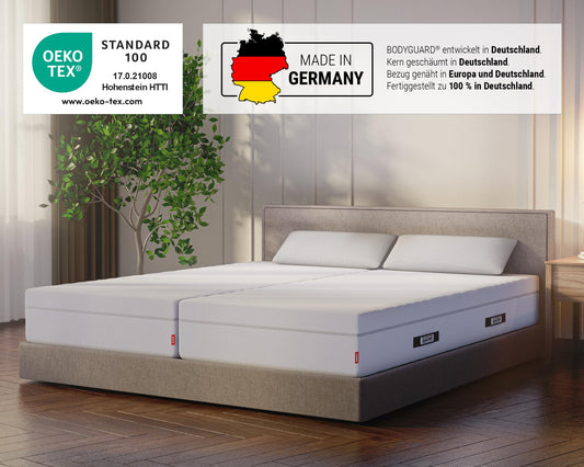 Bodyguard bett1 Boxspring Matratze | Stiftung Warentest Note 1,9 (Test 2/2024: Mittelfest & Fester, 90x200 cm, ca. 28 cm Matratzen-Höhe, 100% Vollschaum, 2in1 Liegehärten, Oeko-TEX 100, QXSchaum)