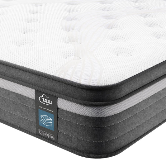 TeQsli Gel Taschenfederkernmatratze 140x200 cm 25 cm Höhe 9-Zonen Matratze H3 H4 Härtegrad, Orthopädische & Ergonomische Federkernmatratze mit Gel-Memory-Schaum, Öko-Tex & CertiPUR Zertifiziert